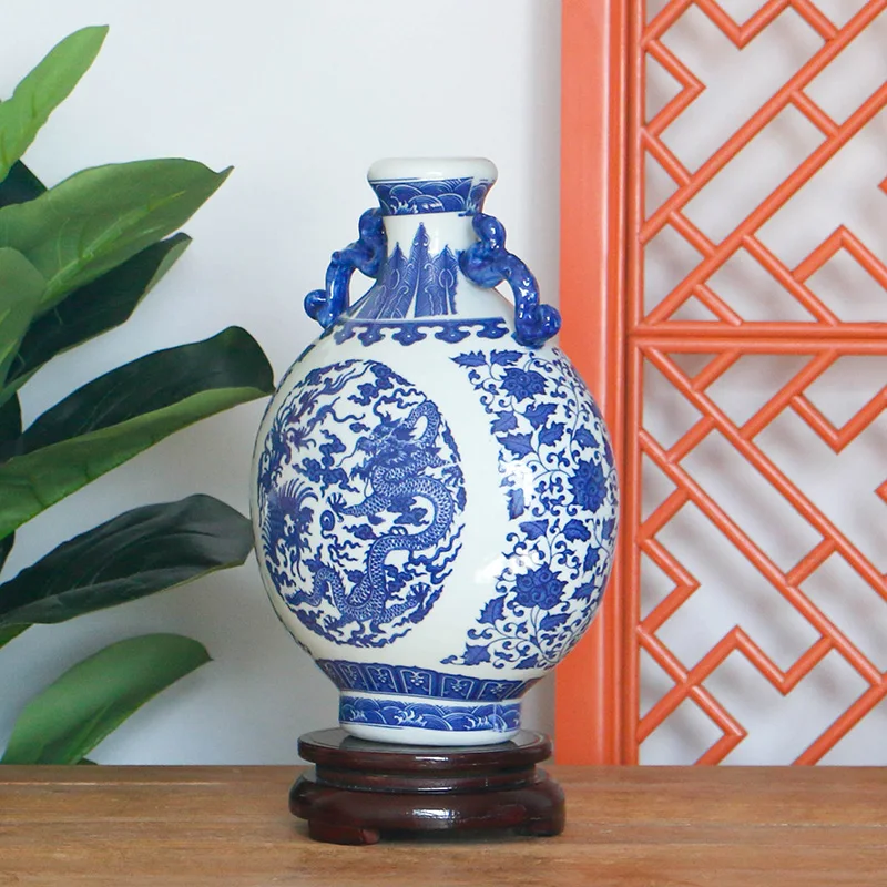 Chinese ceramic flower vases classic blue and white porcelain handmade  home decoration for holiday business gift wholesale