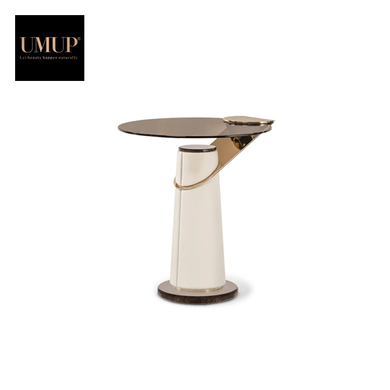 living room furniture round white luxury modern glass gold end side coffee table