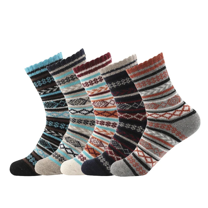 Fashion design vintage custom thick knitted winter fluffy stripe wool women winter warm socks
