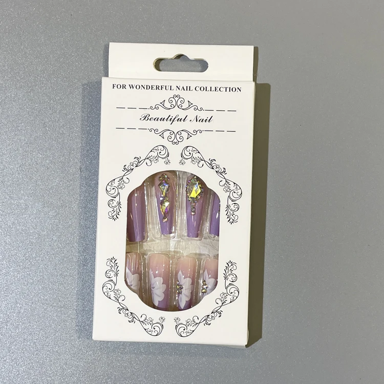 Nail supplies long coffin nails PMMA acrylic press on false finger nails 24pcs/box with glue design high quality