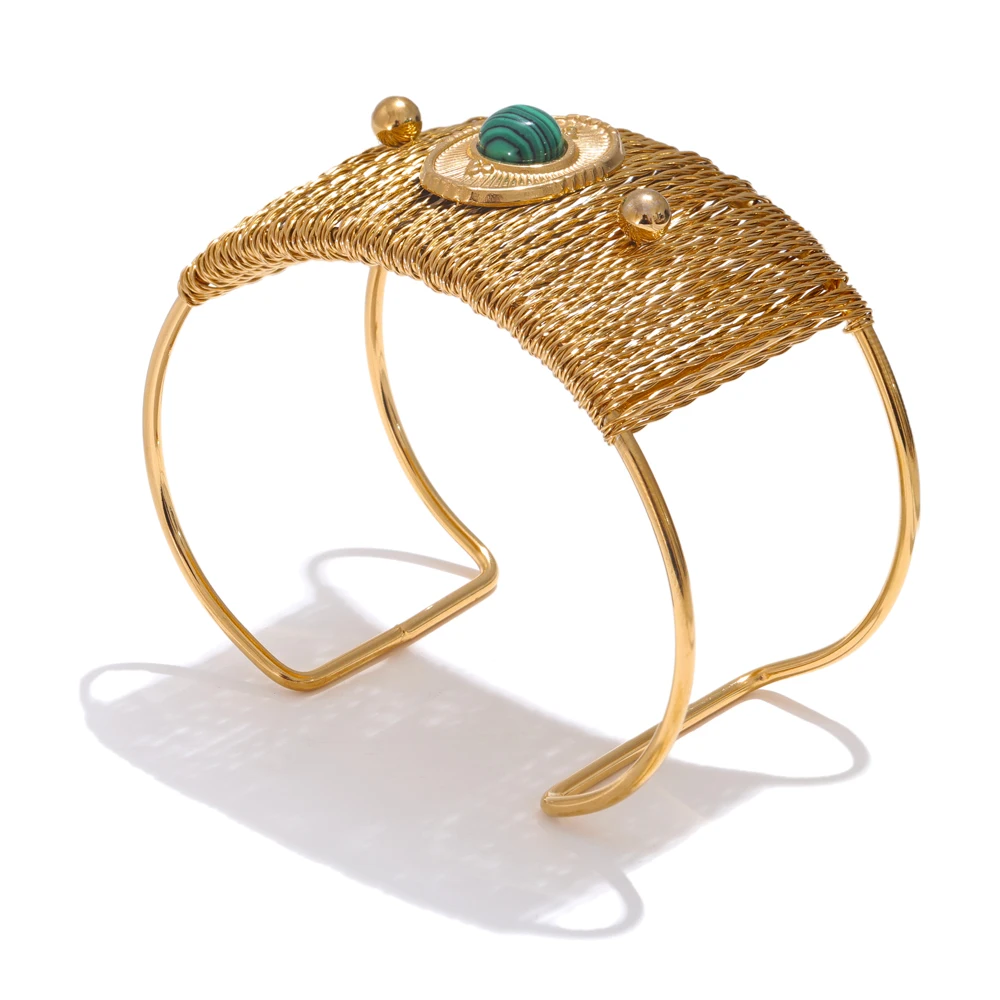 JINYOU 4190 Stainless Steel Handmade Metal Fashion Open Cuff Bracelet Bangle Waterproof 18K Gold Color PVD Bracelet for Women