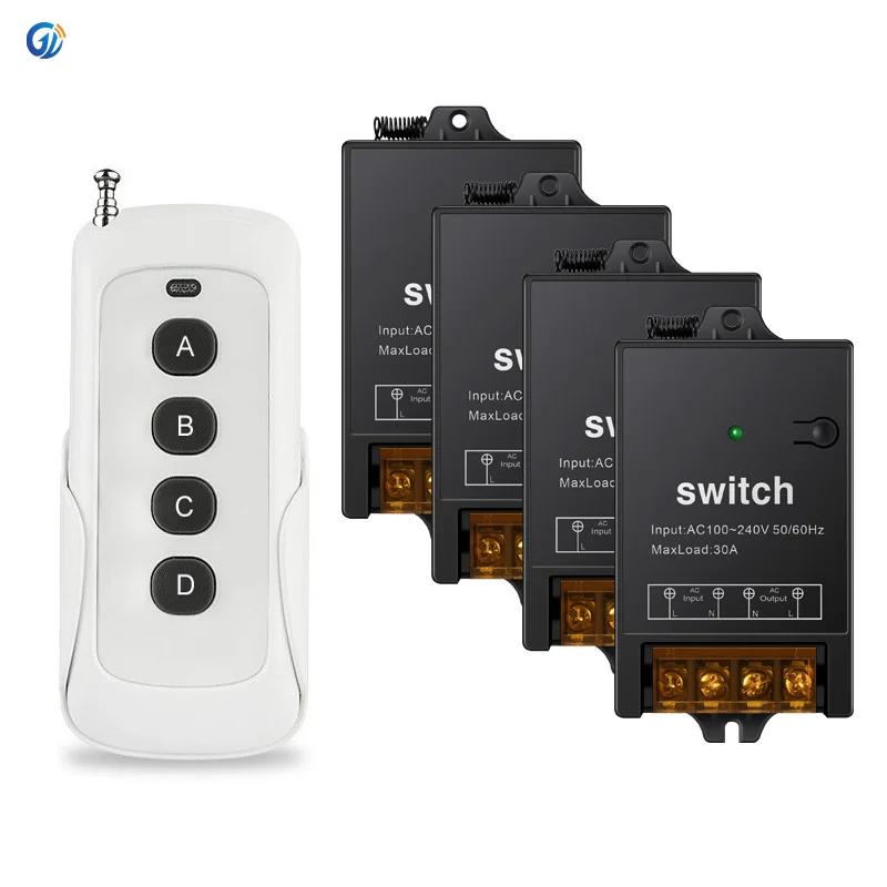 Wireless 4 Channels AC 220V Remote Control Switch Digital Remote Control Switch for Lamp & Light