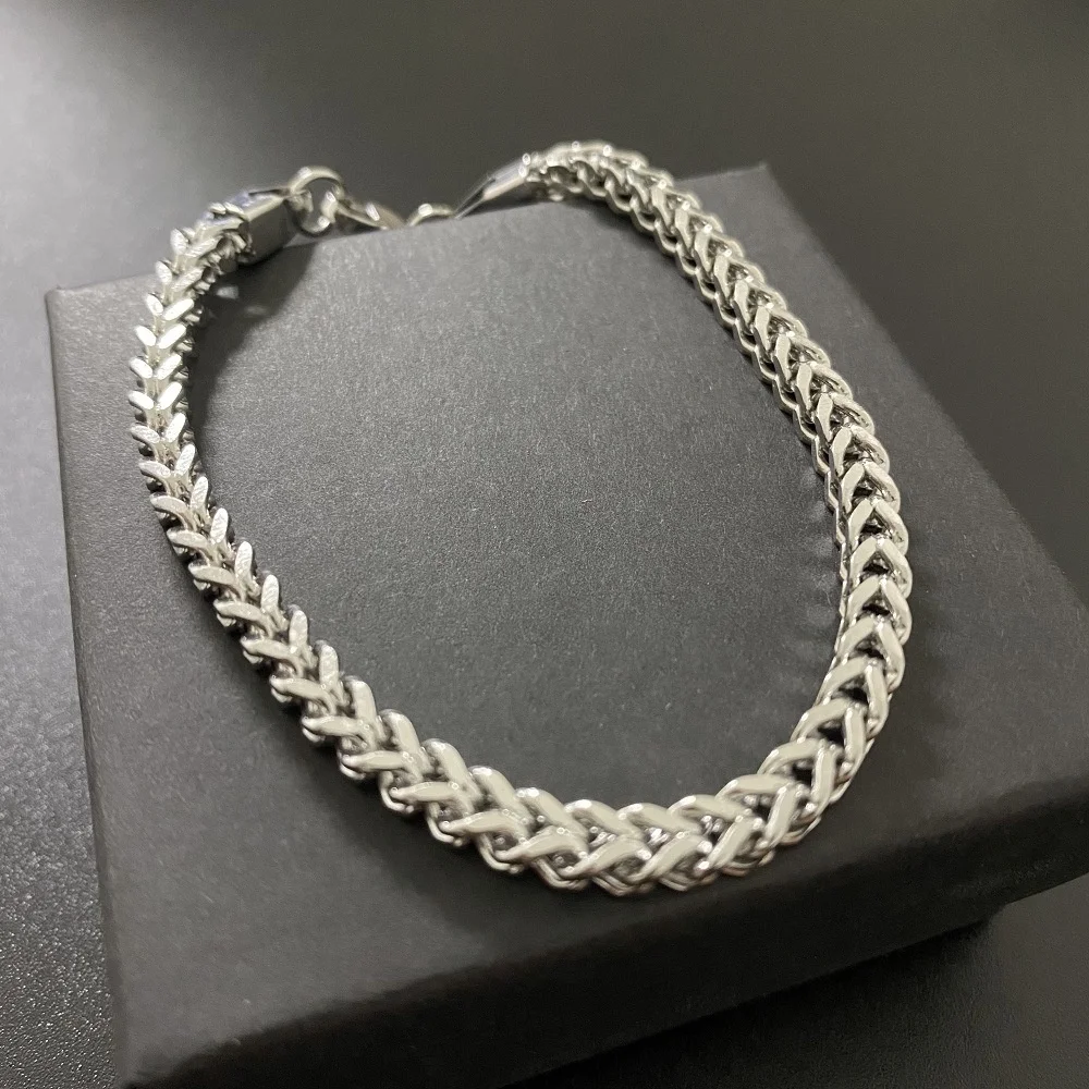 VEROMCA Hiphop Titanium Steel 4mm Bracelet Male 18K Gold Plated Bracelet