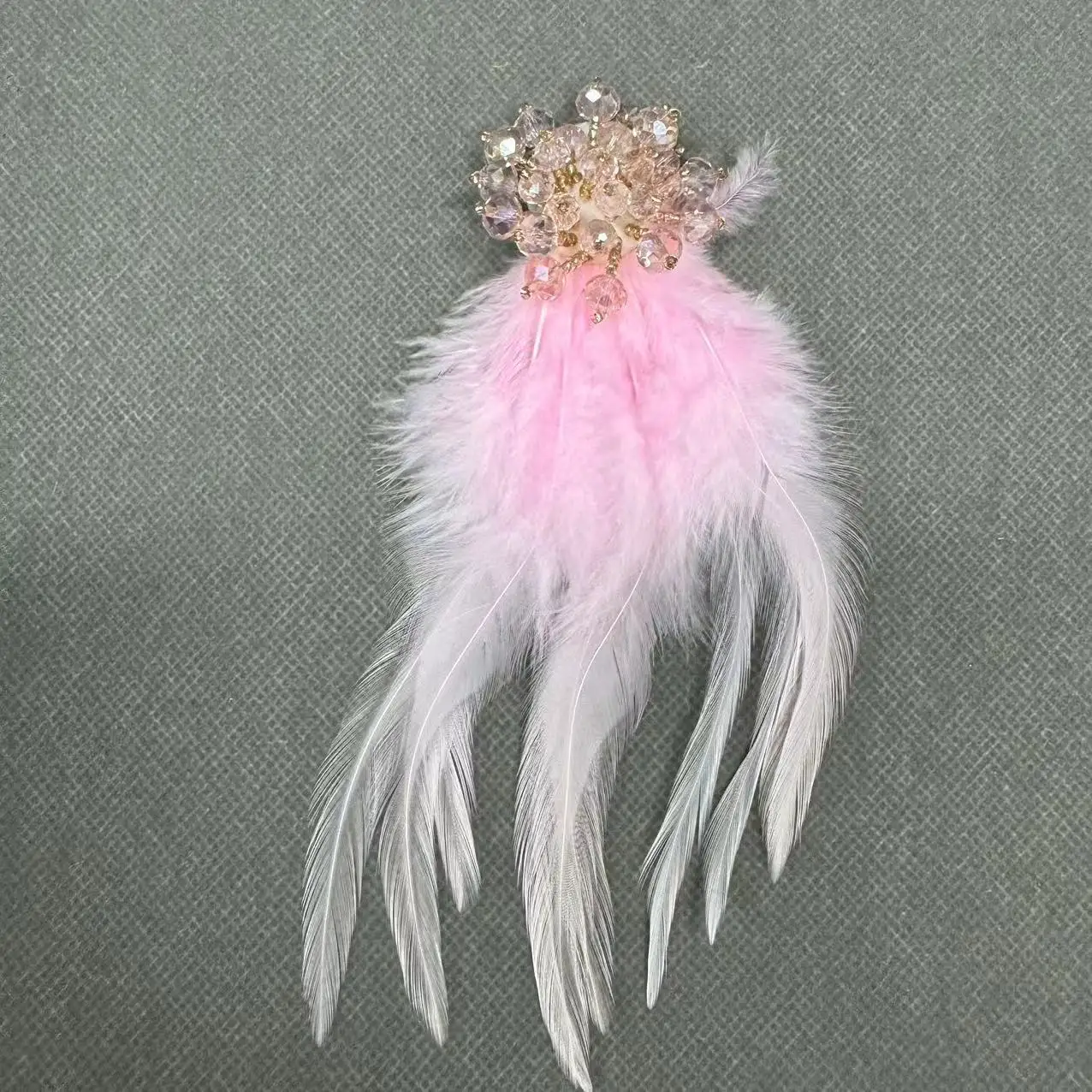 ZSY colorful floral applique handmade feather 3d beads flowers patch rhinestone bridal flower pieces for diy dress earring