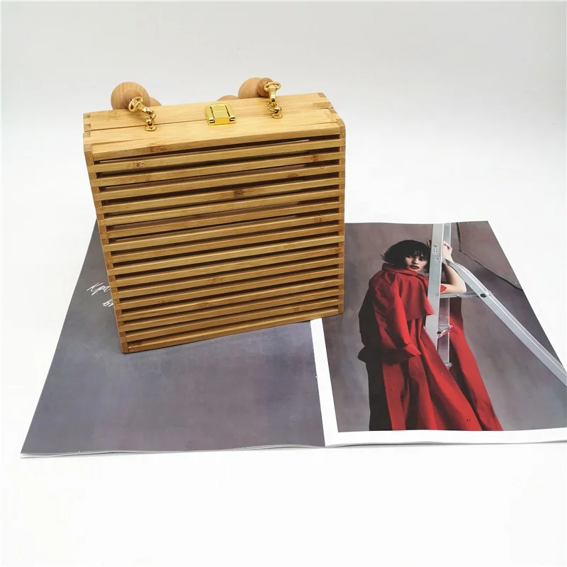 
Women Retro Handmade Bamboo Handbag Fashion wooden woven Tote Bags Causal Beach Hollow Shoulder Cult Bag Straw Beach Bag 