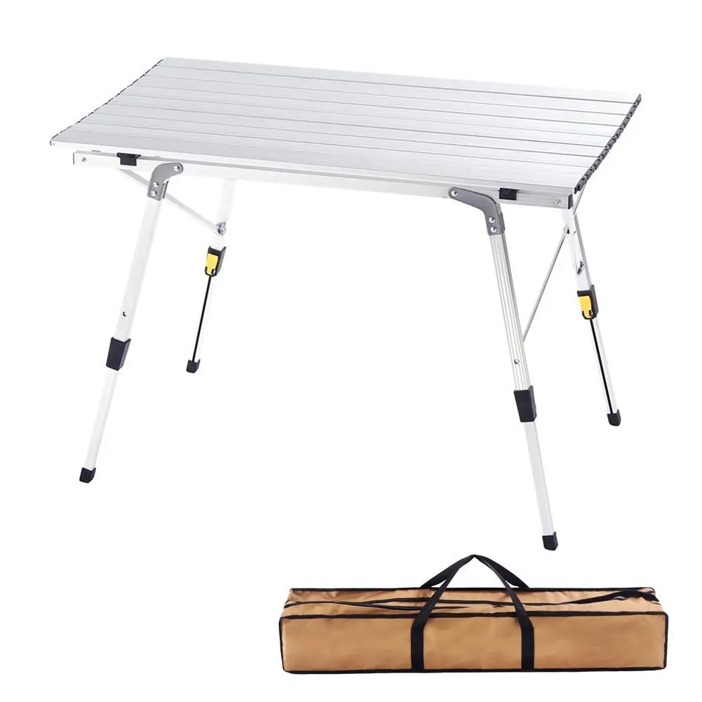  YILU Modern Adjustable Garden Travel Camping Picnic Folding Table Wood Grain Lightweight