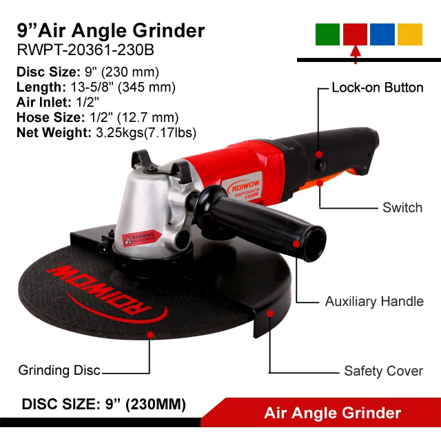 Cheap 9 Inch Professional Pneumatic Air Angle Grinder Tool Heavy Duty 230MM Air Angle Die Grinder Polisher Sanding Disc Machine