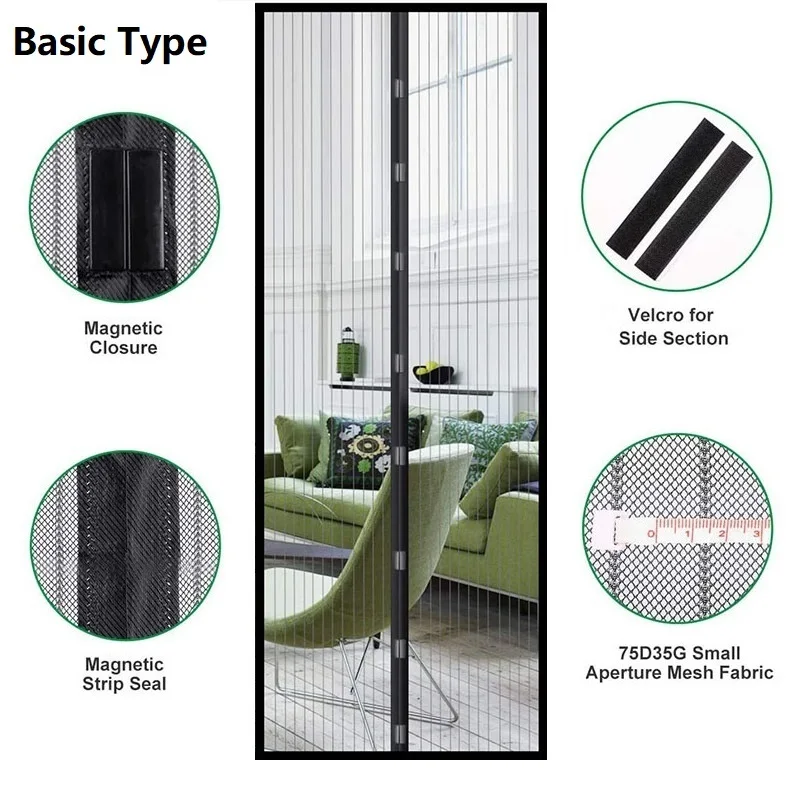 Premium Reinforced Fiberglass Heavy Duty Magnetic Mosquito Net Curtain Magnetic Mesh Screen Door