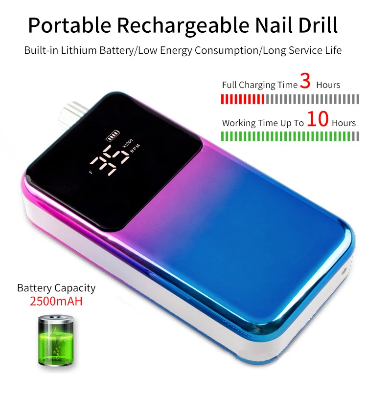 E File Nail Drill Machine 35000rpm Professional Rechargeable Brushless Motor Nail Drill Machine Strong