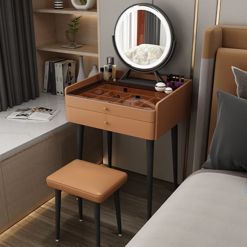 HANYEE Bedroom Furniture Dressers With LED  Mirror 2 Drawers Multifunctional Women Makeup Dressing Table