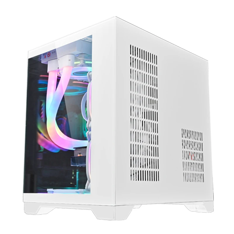 SNOWMAN Mid Tower Gaming PC Case Side Tempered Glass M-ATX ITX  Computer Case Supports To Top 240 Water Cooling With USB2.0 Port