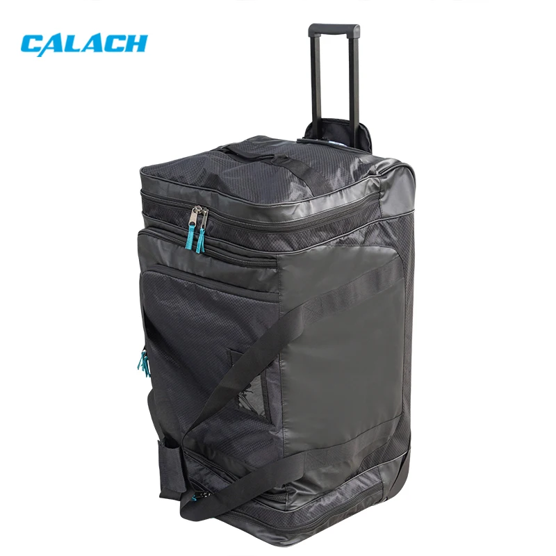 Professional wear-resistant and waterproof extra-large player equipment ice hockey ball bag with pull rod trolley wheel odm