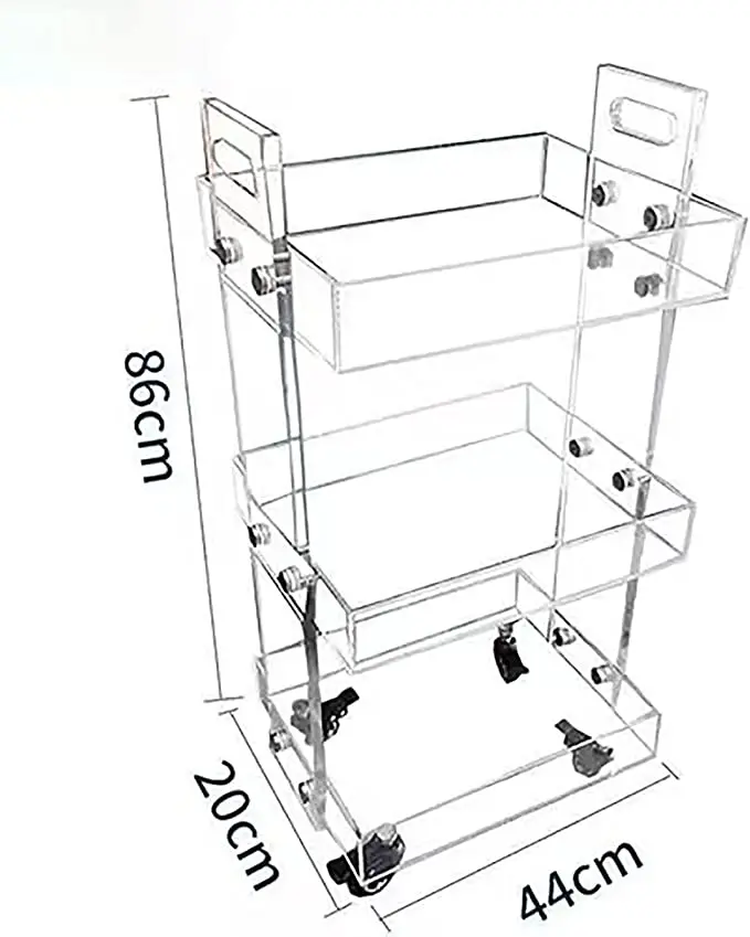 Acrylic 3-Tier Bar Cart with Wheels Sofa Side Table Acrylic Bedside Table with Wheels Clear Storage Rolling cart Table Storage