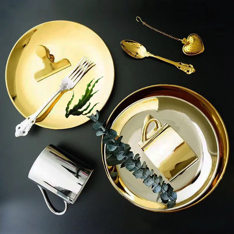 Fine Porcelain Gold-plated Dinnerware Royal Luxury Ceramic Gold Dinner Plate Set