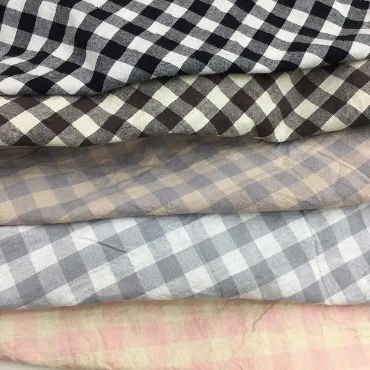 Custom check color Breathable spandex Poplin gingham high quality linen cotton plaid fabric checked