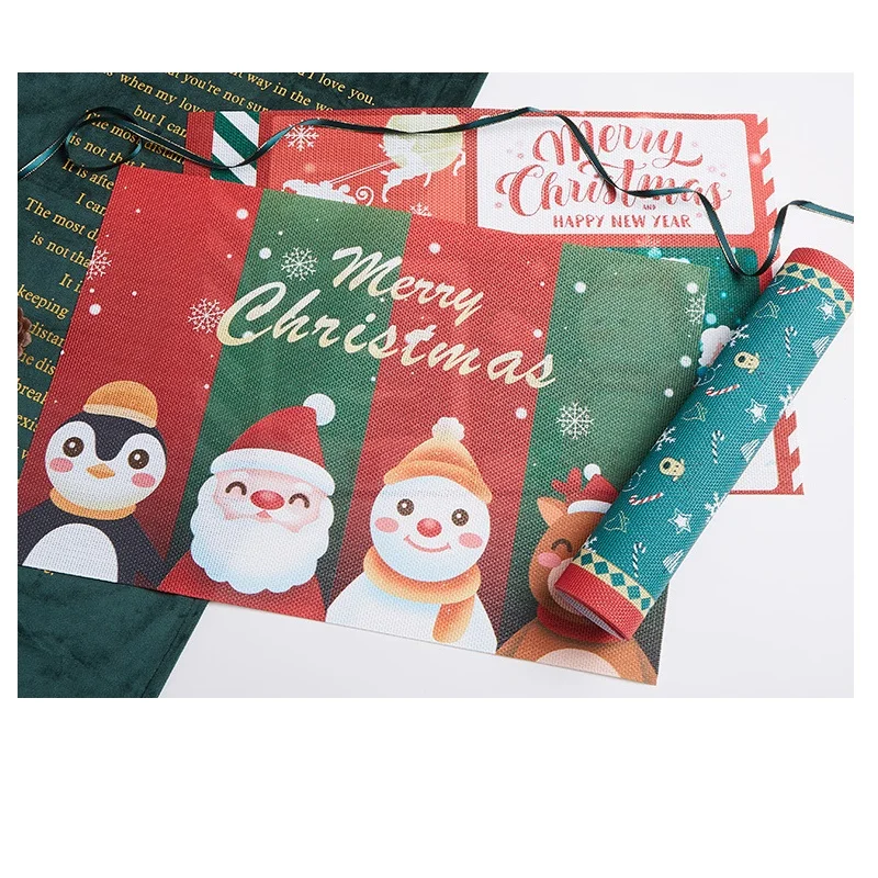 Christmas Table Mat Hotel Home Colorful Printed Advertising Insulation Pvc Decorative Place Mats