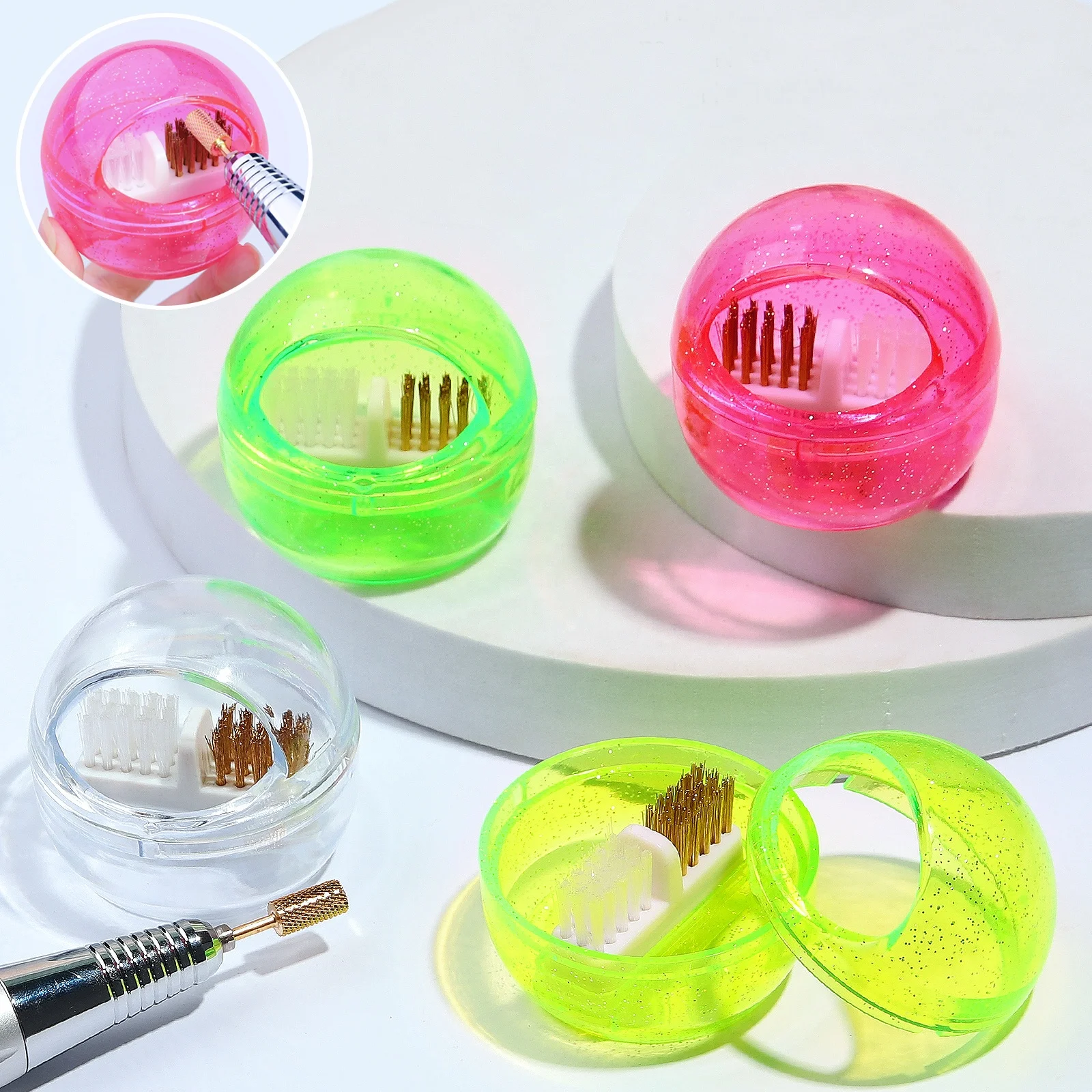 New Ball Nail Drill Bits Cleaning Brush Copper Portable Clean Dust Detachable Nail Brush Manicure Clean Tool