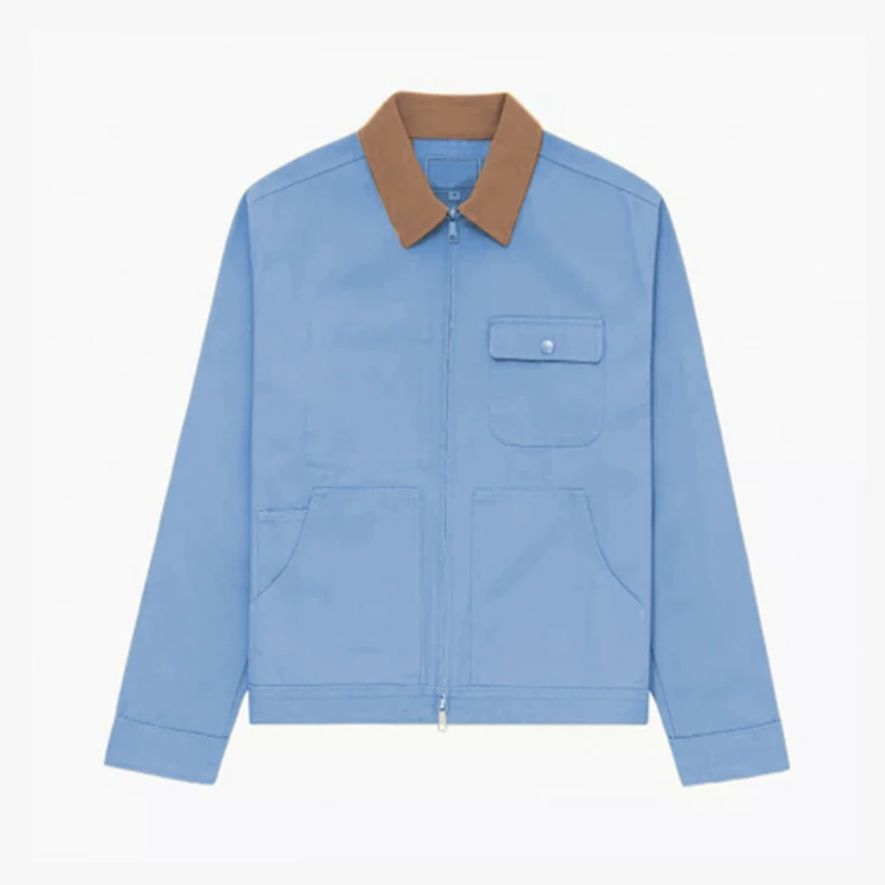 Varsity Zip up Lined Oem Wear Shirt Patch Workwear Duck Canvas Work Jacket with Pockets Custom Distressed Oversize Denim Men