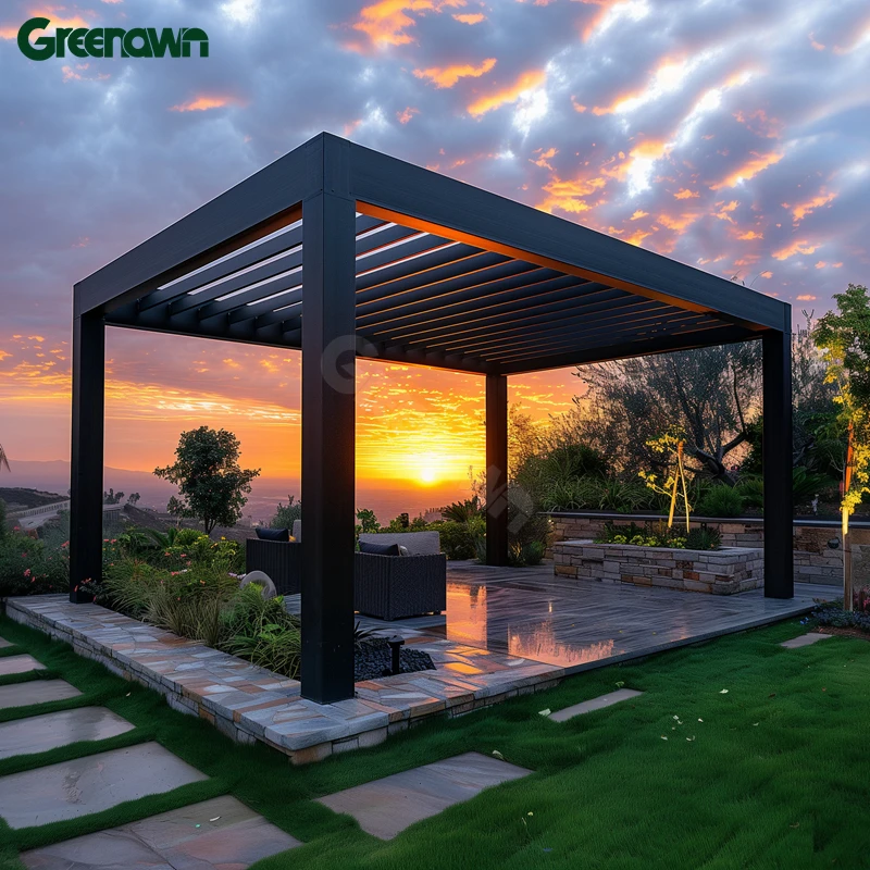 Lower price modern pergola bioclimatic aluminium slatted motorized waterproof pergola roof ideas
