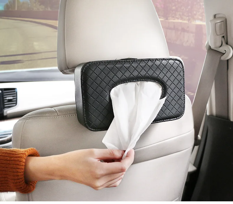 Hanging Paper Towel Clip Sun Visor Napkin Tray Container Tissue Dispenser PU Leather Backseat Car Tissue Box
