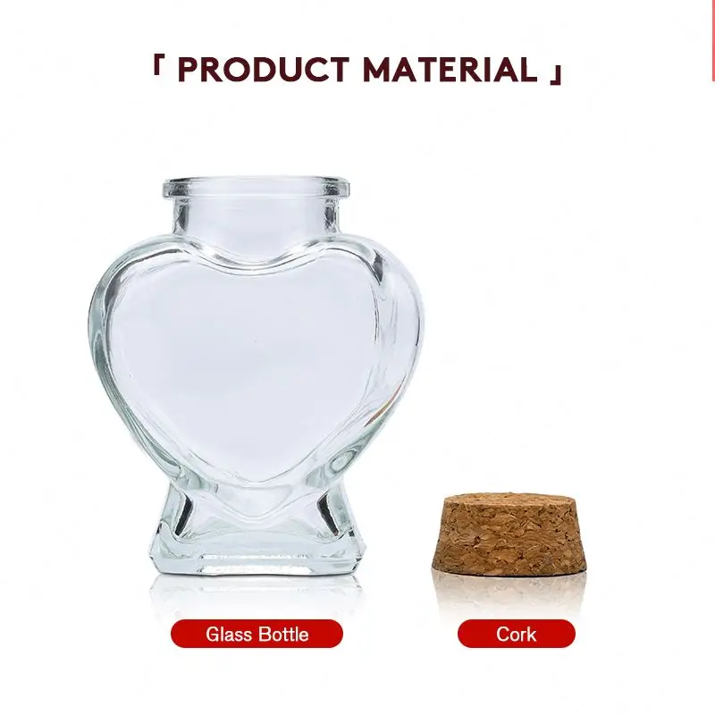 hot selling 70ml heart shape glass candy jars spice jar with cork stopper for kitchen decoration storage