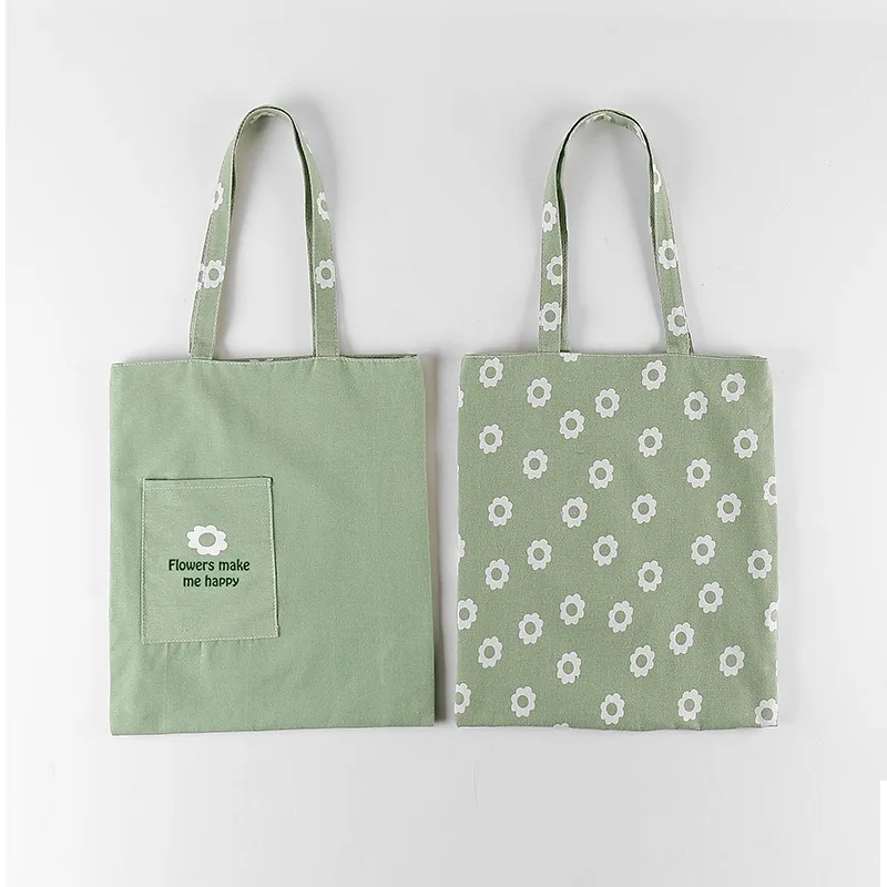 Fabric interior and exterior dual-purpose handbag cotton and linen pocket tote bag reusable storage sundries shopping bag