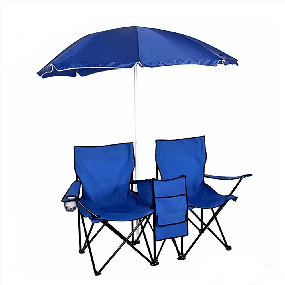 Folding beach chair portable double chairs with sun shade umbrella for camping hiking