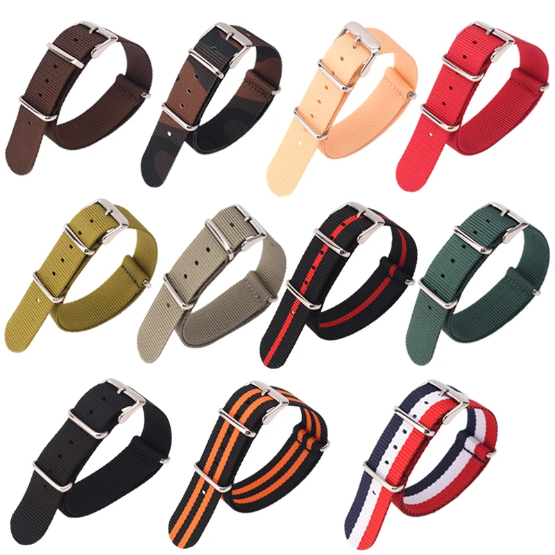 Nylon zulu Watch Band Strap for Regular Watches 18mm 20mm 22mm 24mm Black Gray Brown Red Green Camouflage Apricot Multi-colored
