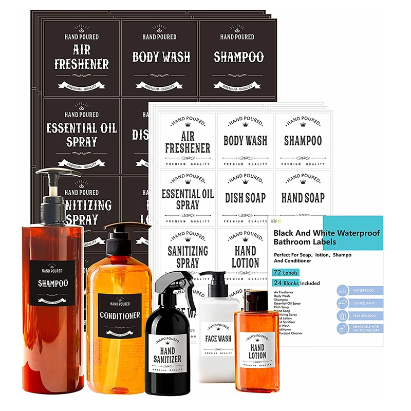 Custom Beauty and Makeup Preprinted Stickers Bathroom Labels Talented Kitchen Script Bathroom Organization Labels White Bath