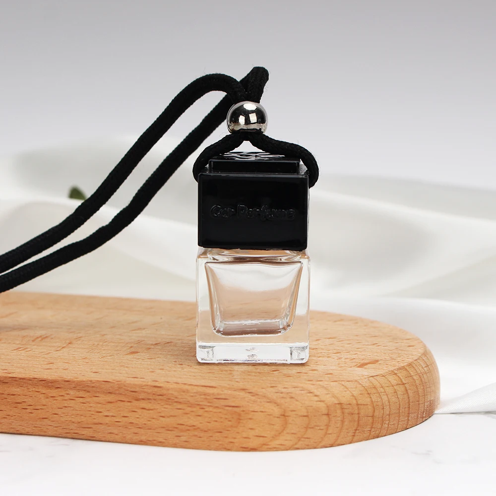 6-8ml Luxury Square Shape Clear Frosting Hanging Car Diffuser Bottles Car Perfume Bottle With Custom Cap