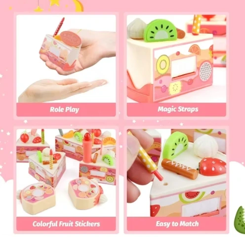 Hot Selling 82 Pcs Birthday Cake Toy Pretend Play Food Cutting Decorating Cake Role Play House Toy Tea Party With Music Light