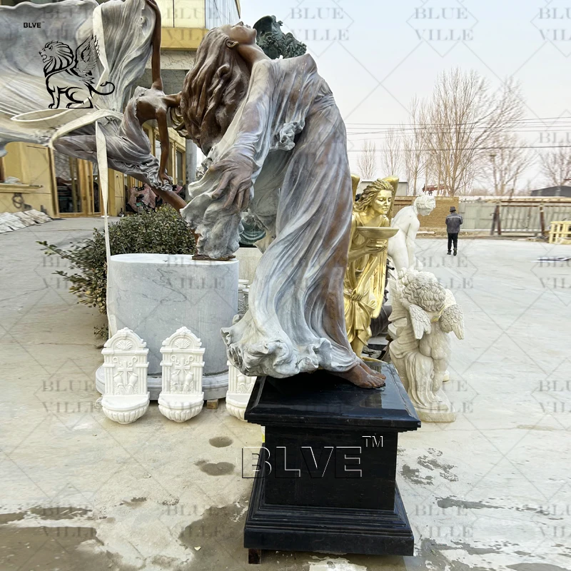 BLVE Garden Art Decoration Casting Bronze Lady Sculpture Naked Female Statue With Marble Base