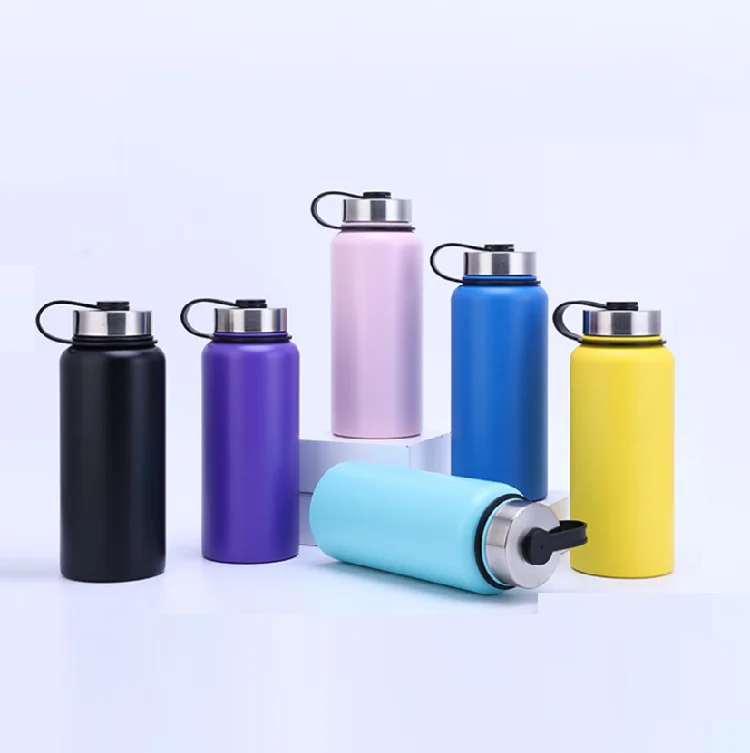 18oz 32oz 64oz wide mouth vacuum insulated thermal flask stainless steel sports water bottle