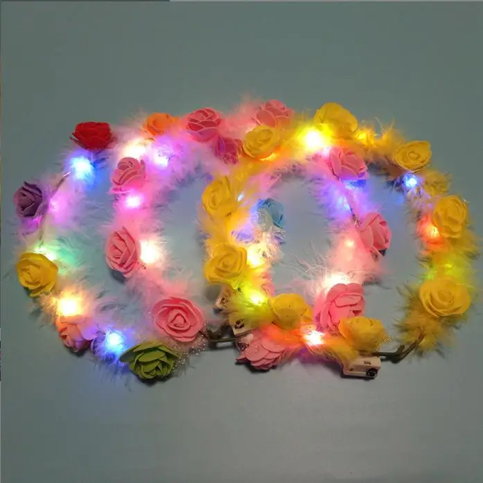 LED Flower Crown Headband for Women, Colourful Light Up Floral Garland Headdress, LED Wreath Hair Accessories for Girls
