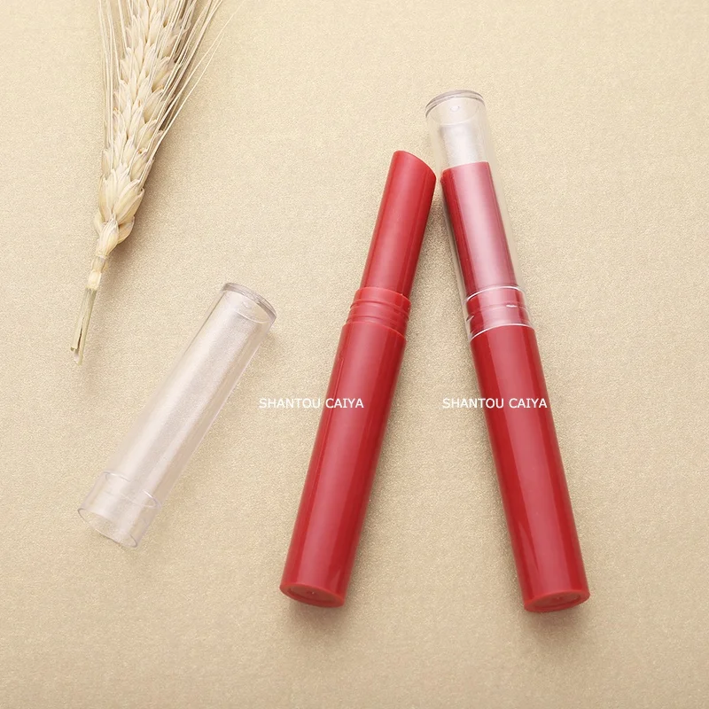 SHANTOU cosmetic packaging vender plastic injection red slim cylinder lipstick pen lip balm container with clear lid