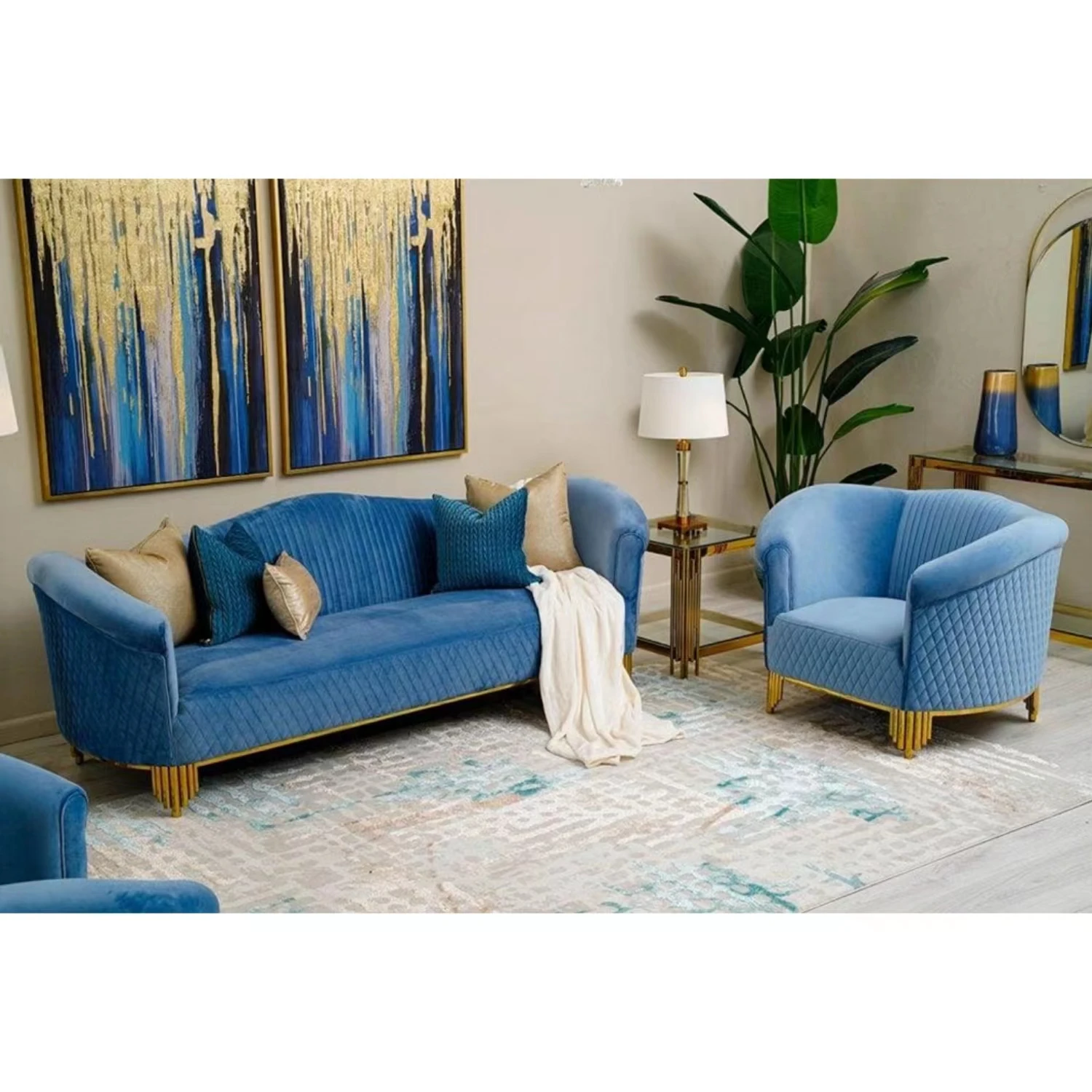 Newest Luxury Superior Divan Living Room Sofa Set Furniture Upholstered Velvet Button Tufted 321 Sofas Living room furniture