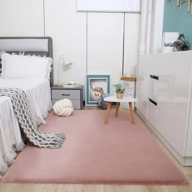 Nordic Fluffy Faux Fur Rugs Microfiber Faux Rabbit Hair Center Living Room Bedroom Large Carpet  Such As White Red