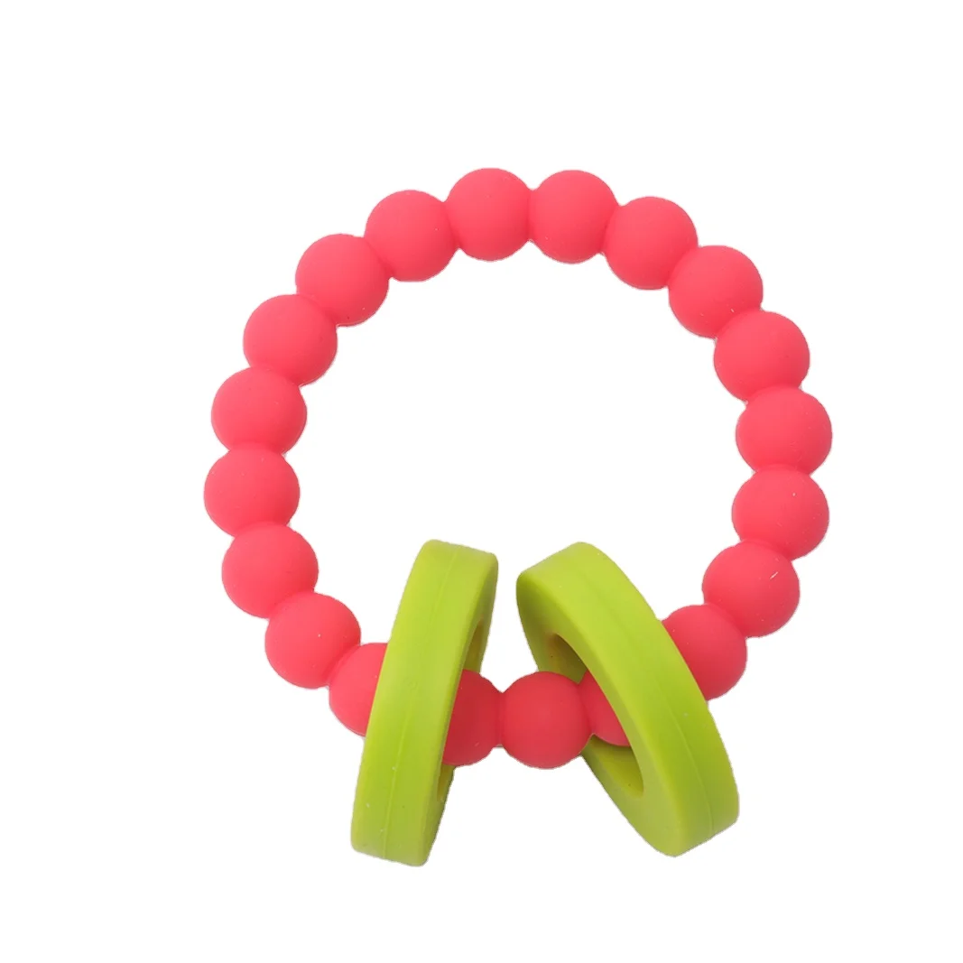 BPA Free Custom Soft Silicone Baby Teether Toy for Babies infants Chew Soothing teething Chain Ring 100% Food Grade