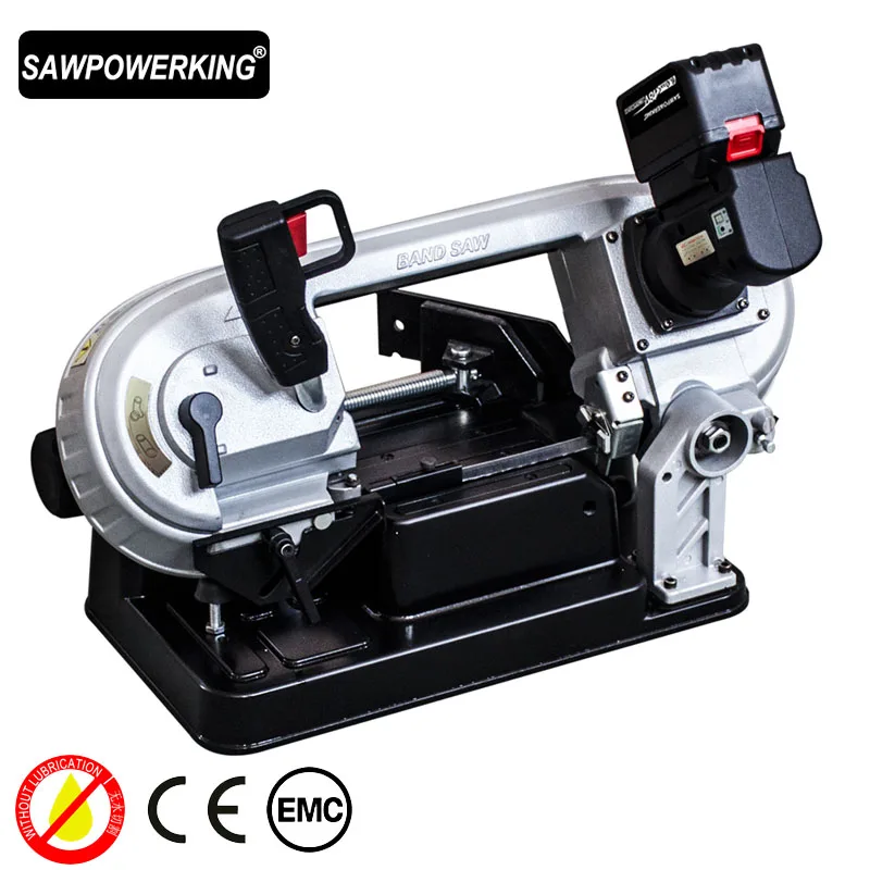 Ленточная пила SAWPOWERKING портативная горизонтальная Беспроводная ленточная для резки труб и дерева 5 дюймов 150*125 мм 1 ~ 7 м/с 250 комплектов 45 90 градусов 18