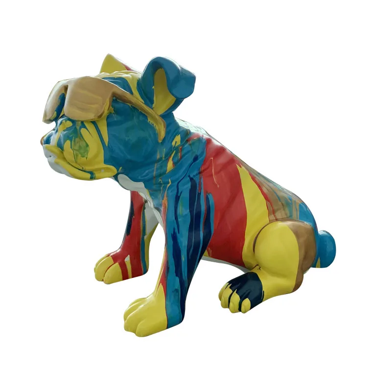 Cute Decoration Dropping Color Dog Sculpture Animal Resin Bulldog Statue