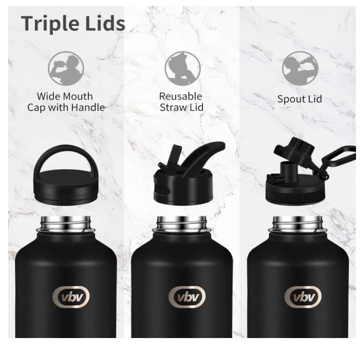 Wide mouth water bottle Insulated 18/8 64oz Stainless Steel water bottle, Half Gallon Stainless Steel Water Jug