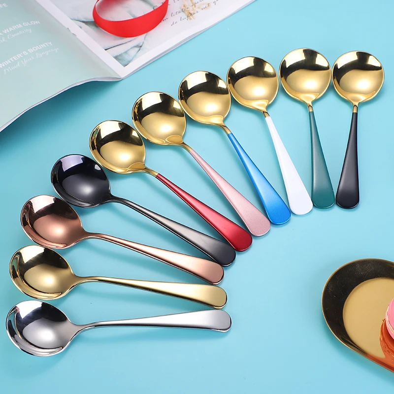 New Colorful Handle Korean Spoons Stainless Steel Coffee Cupping Spoon