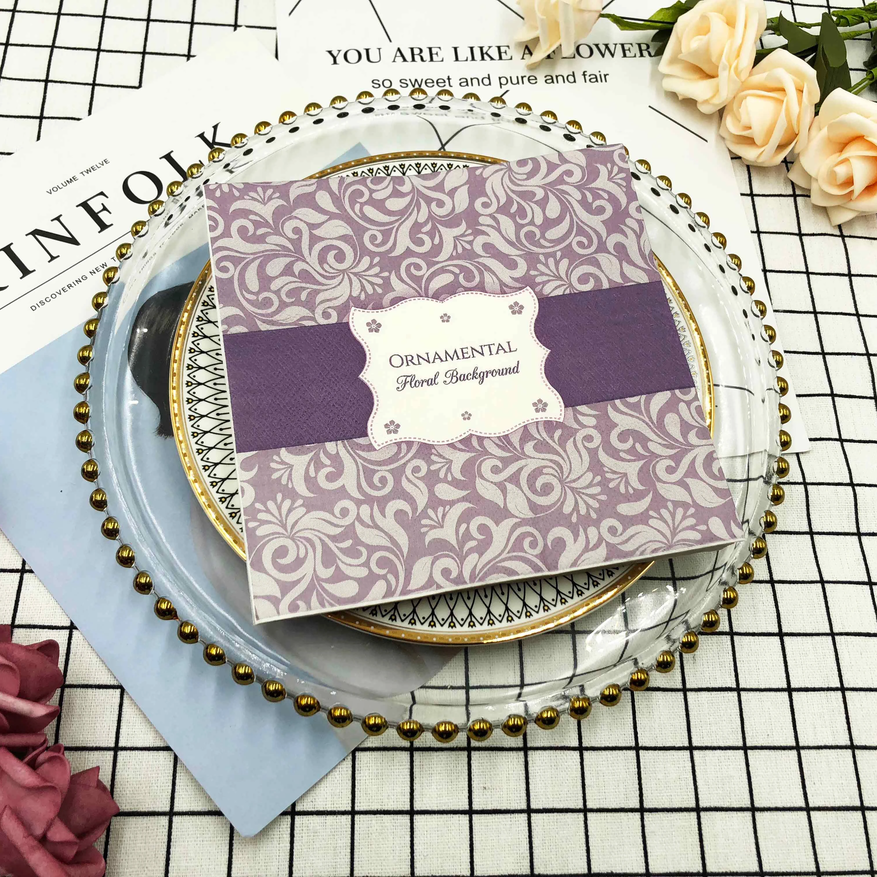 Wholesale Lunch Paper Napkins Square Gingham Paper Napkins For Wedding Reception