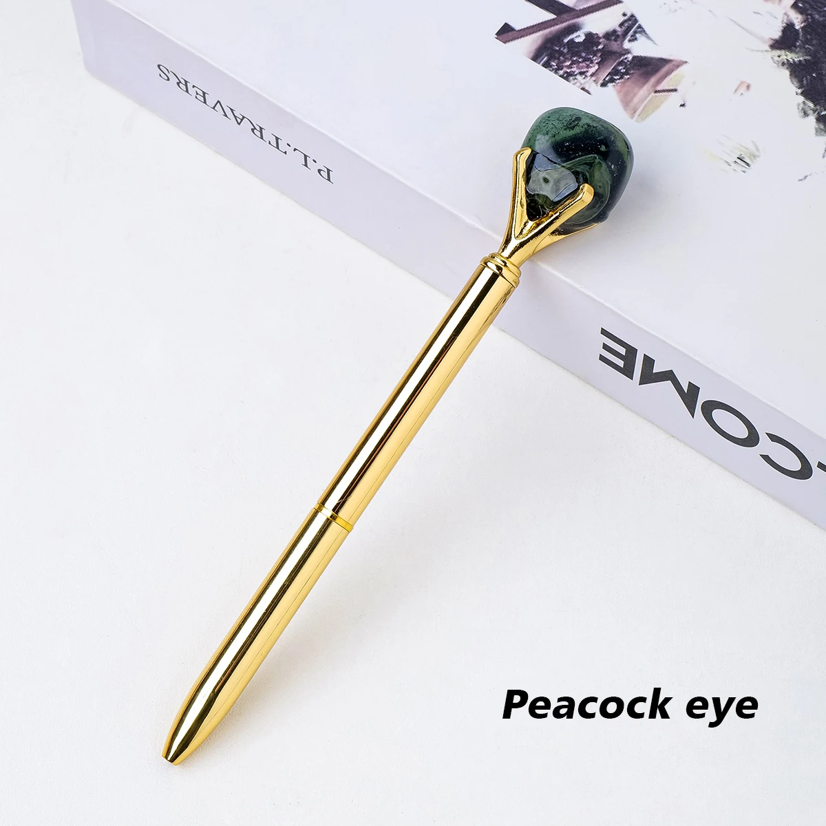 Wholesale Tumble Stone Pen Ink Pens Gold Metallic Crystal Pens Ballpoint With Custom Logo Office Student Gift