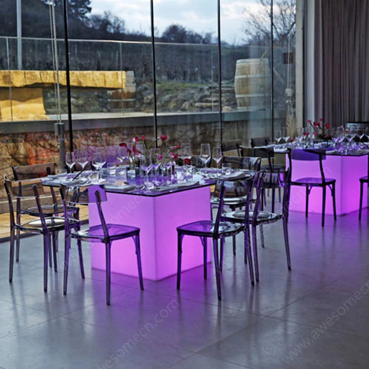 Led Illuminated Longe Expandable Glass Dining Table For Event Wedding