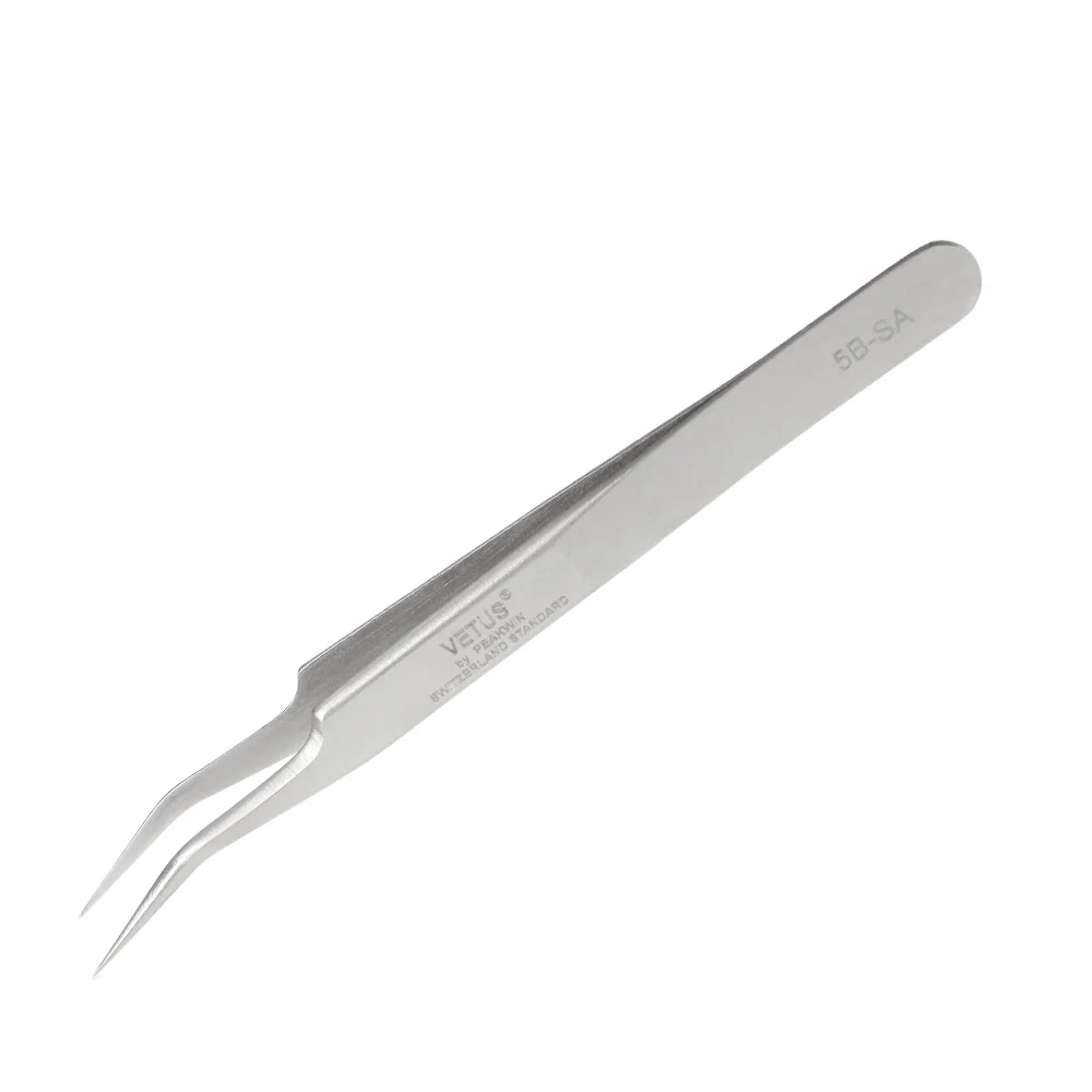 Vetus Tweezer Stainless Steel Non-magnetic Curved Pointed Tip Precision Eyelash Eyebrow Extensions Lashing Tool 5B-SA