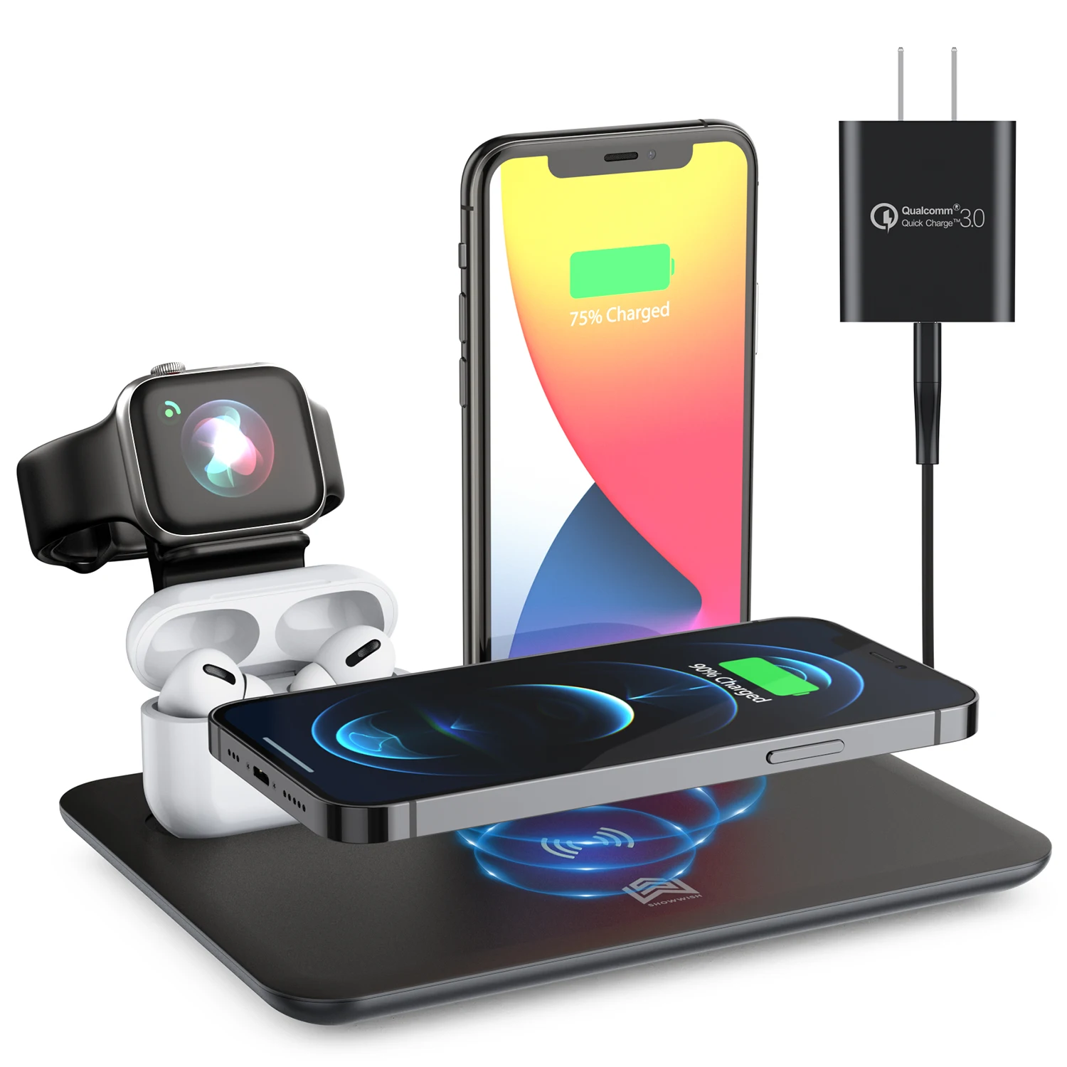 10w 4 In 1 Wireless Charger Charge Smartphone Docking Charging Station Stand Pad Fast Mobile Phone Charger