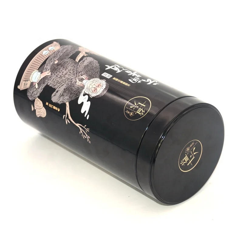 Round coffee tins black tea tin packing box for tea bag packing tea tin custom coffee storage metal can