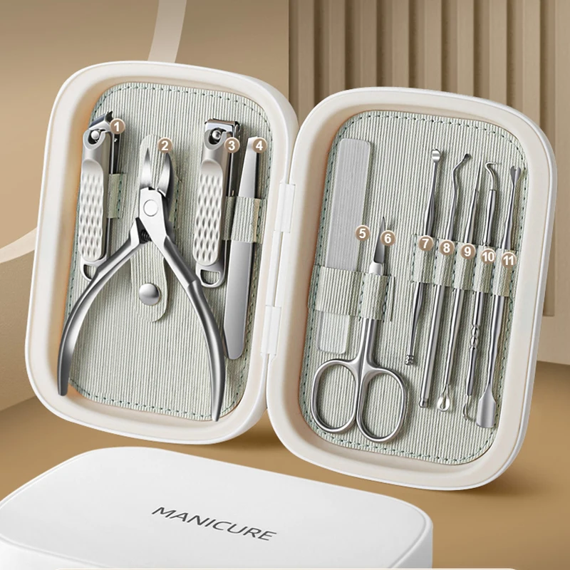 Premium Portable Travel Case Luxury Gifts 9 piece Magnet Case Manicure Set Nail Kit For Him