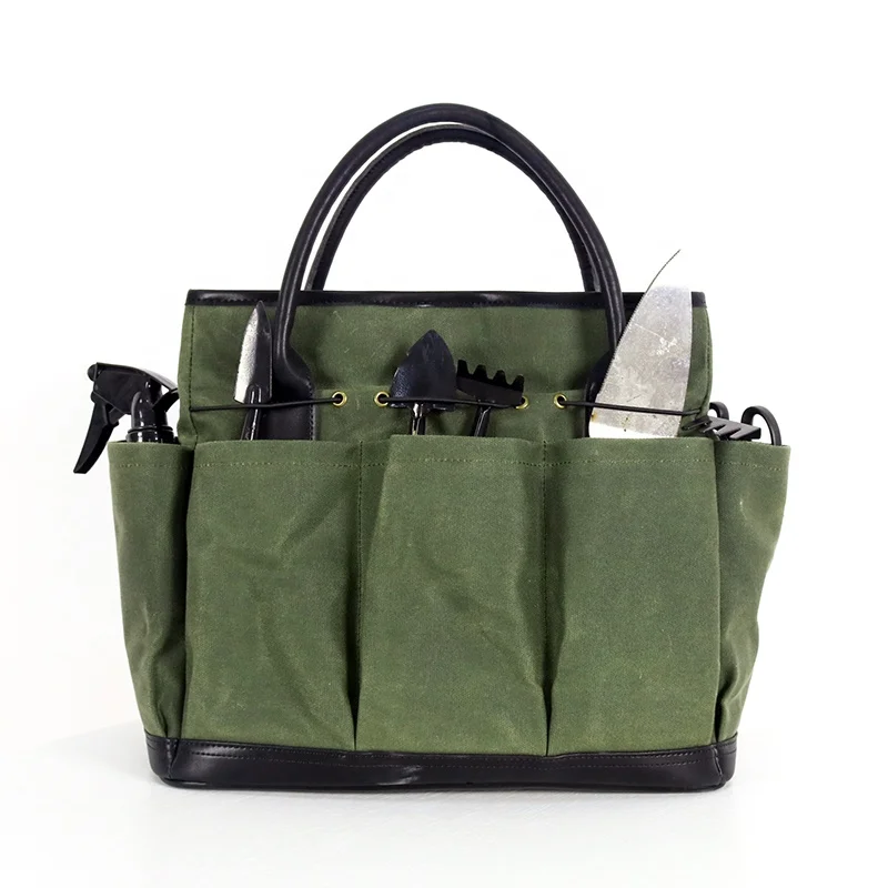 Пользовательская портативная Водонепроницаемая Вощеная холщовая садовая Сумка-тоут для хранения инструментов